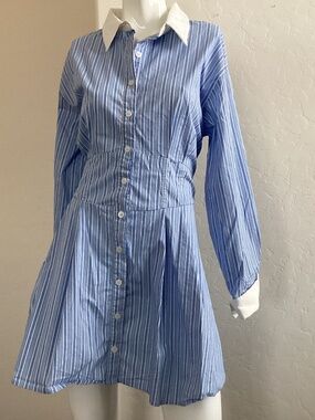 Lulu’s, NEW WITHOUT TAGS, size L, dress shirt dress, blue/ white stripes